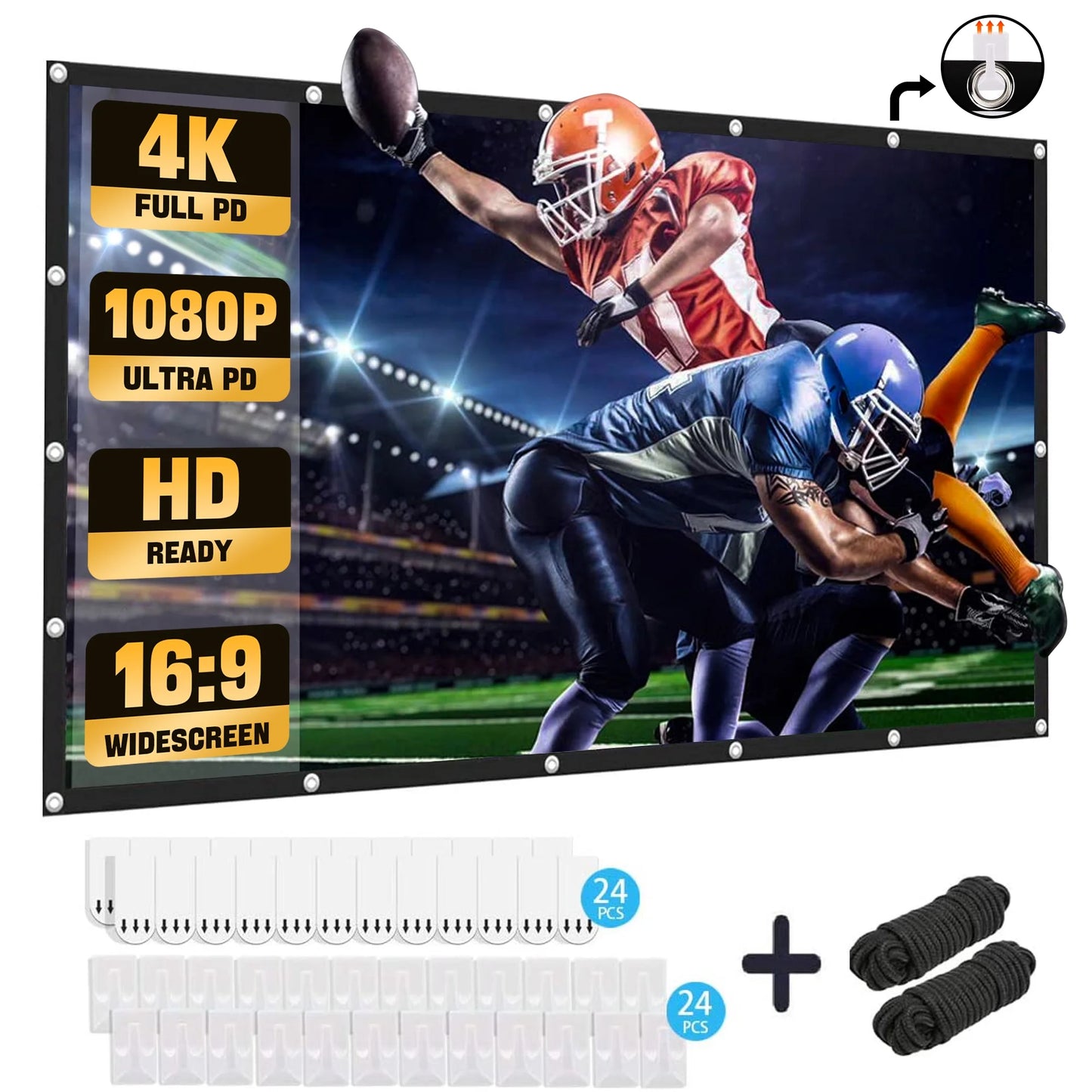 Projector Screen,  120 Inch 16:9 HD Foldable Anti-Crease Portable Projector Movies Video Screen for Home Theater Outdoor Indoor