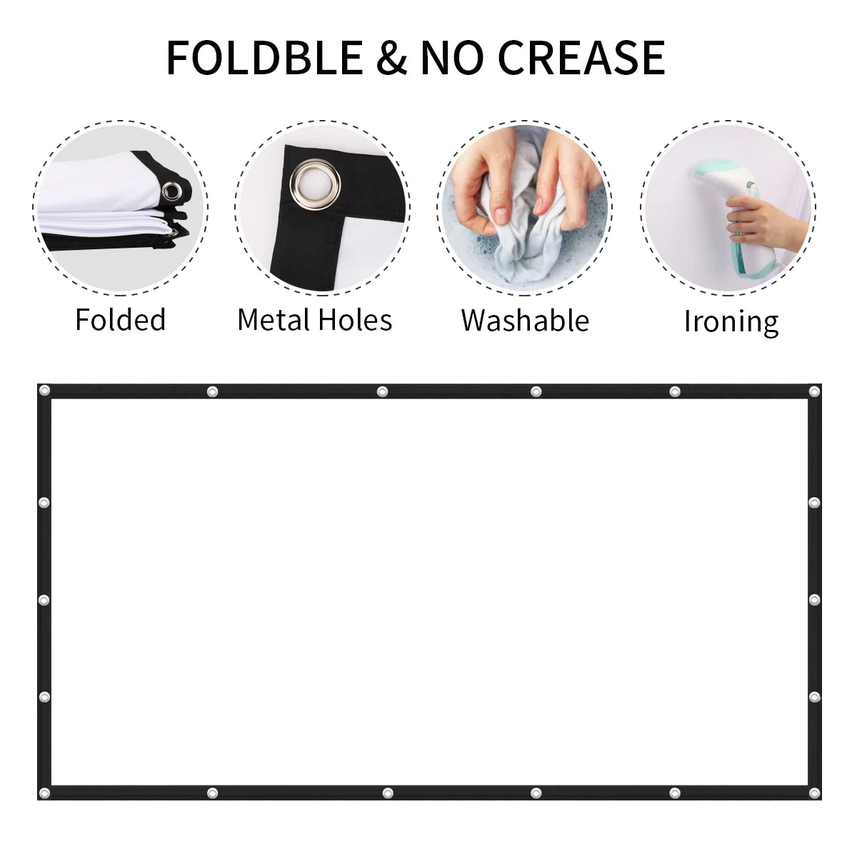 Projector Screen,  120 Inch 16:9 HD Foldable Anti-Crease Portable Projector Movies Video Screen for Home Theater Outdoor Indoor