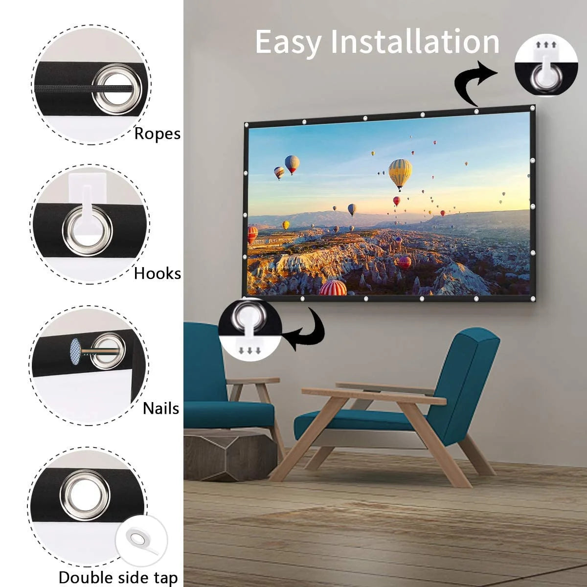 Projector Screen,  120 Inch 16:9 HD Foldable Anti-Crease Portable Projector Movies Video Screen for Home Theater Outdoor Indoor