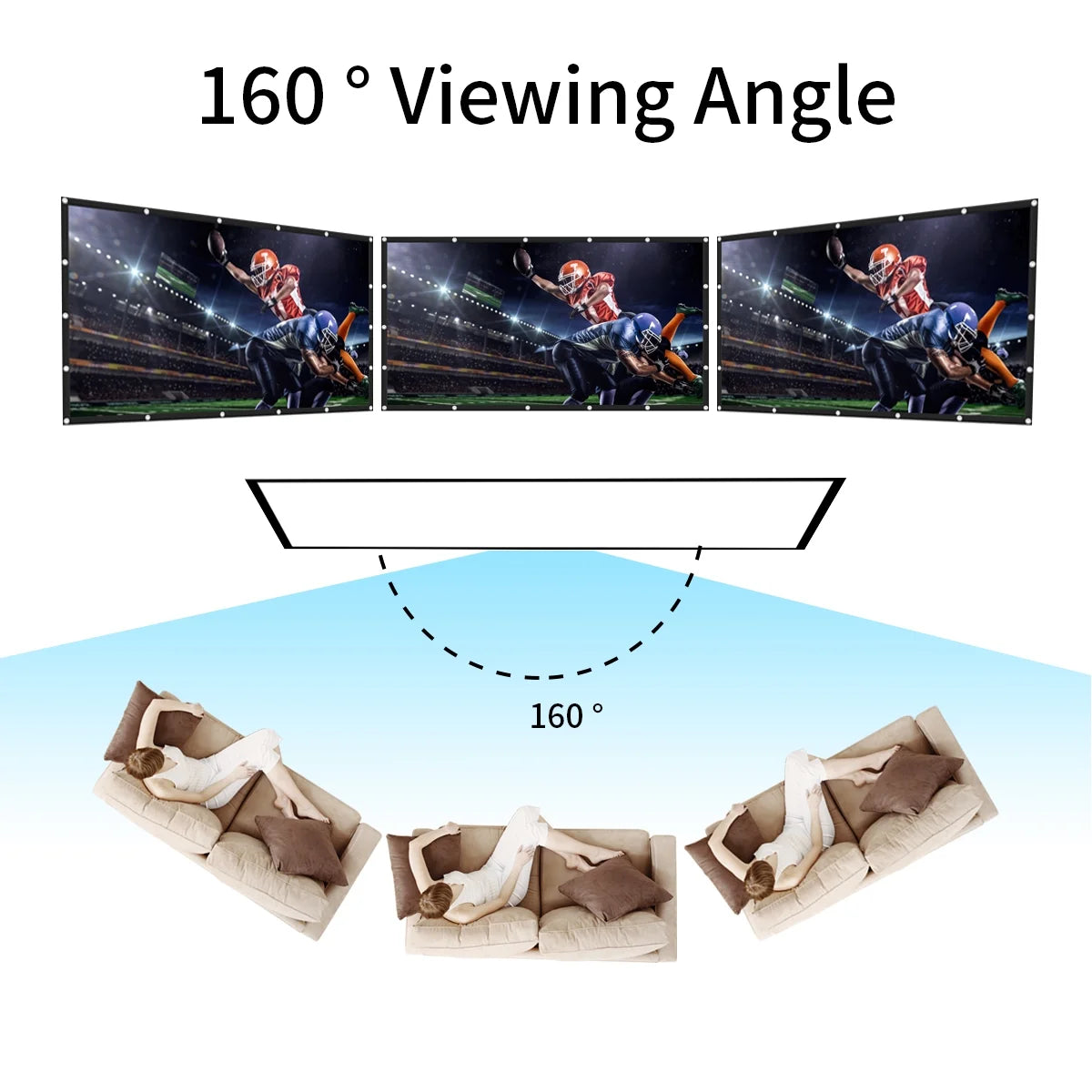 Projector Screen,  120 Inch 16:9 HD Foldable Anti-Crease Portable Projector Movies Video Screen for Home Theater Outdoor Indoor
