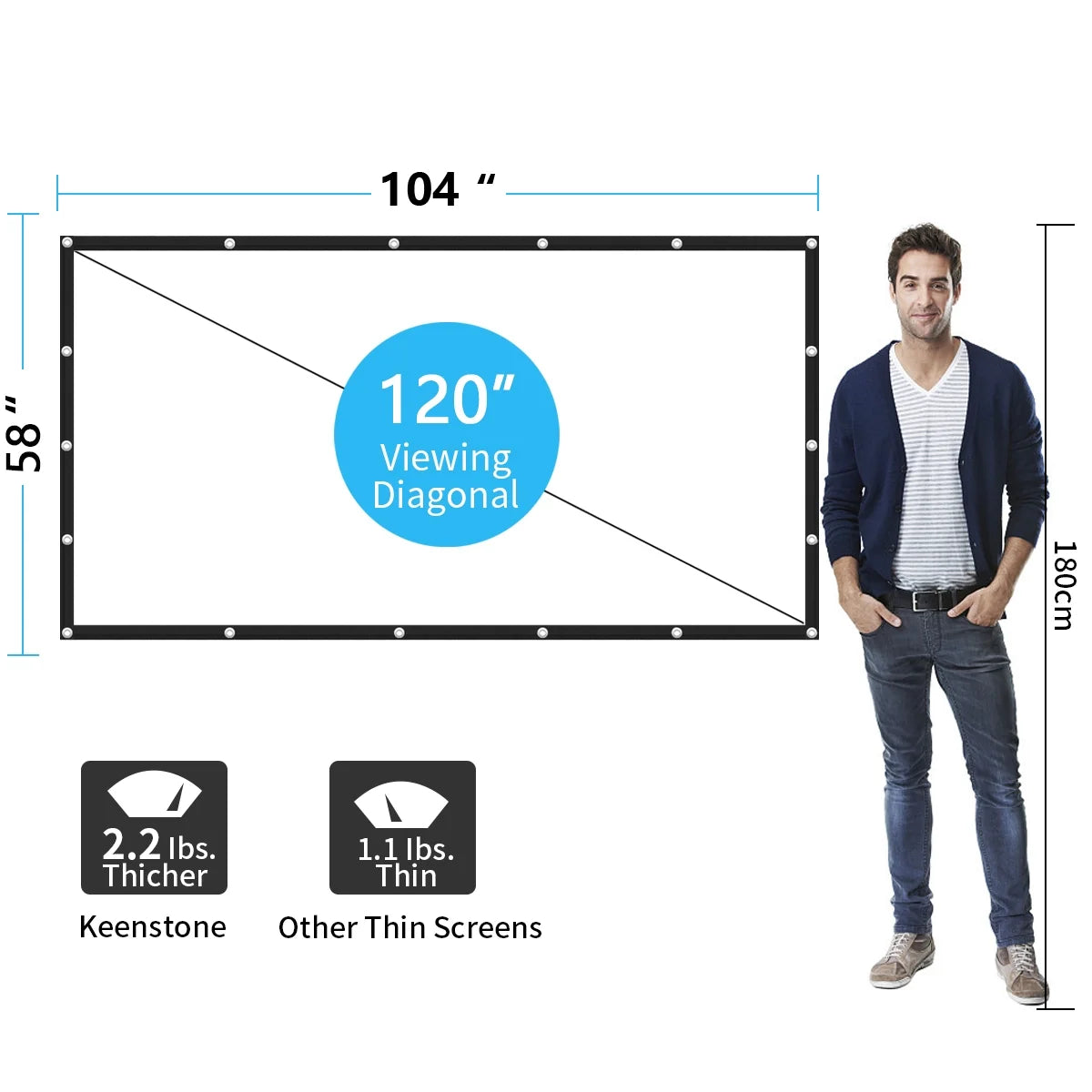Projector Screen,  120 Inch 16:9 HD Foldable Anti-Crease Portable Projector Movies Video Screen for Home Theater Outdoor Indoor